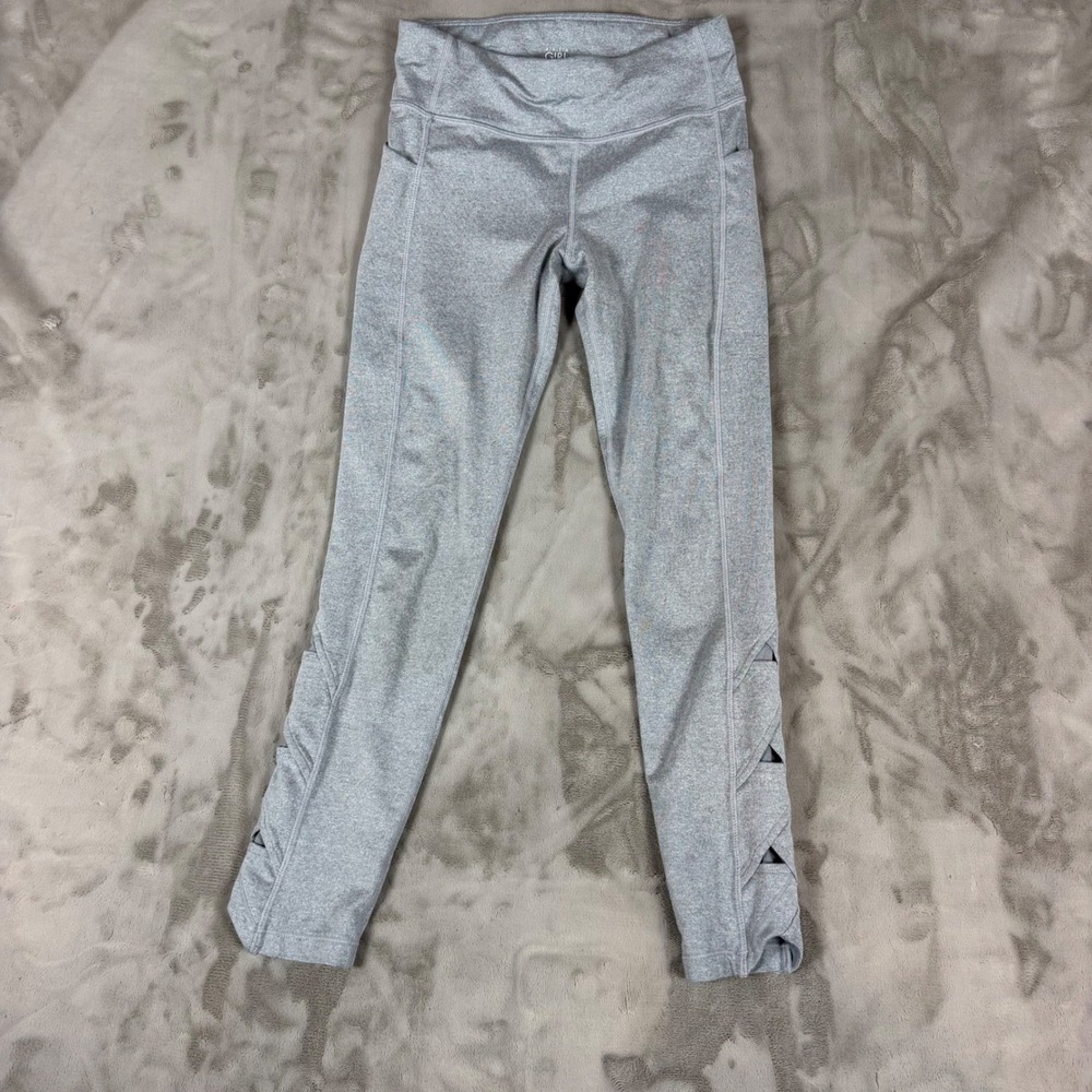 Athleta Girl Fold You So Tight Grey Heathered Lattice Cutout Leggings Size L 12
